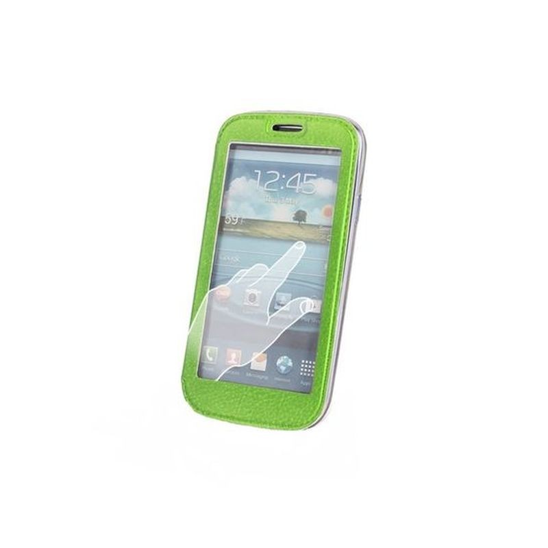 Husa Smart View Samsung S5/G900, flip cover, piele ecologica, verde - imagine 3